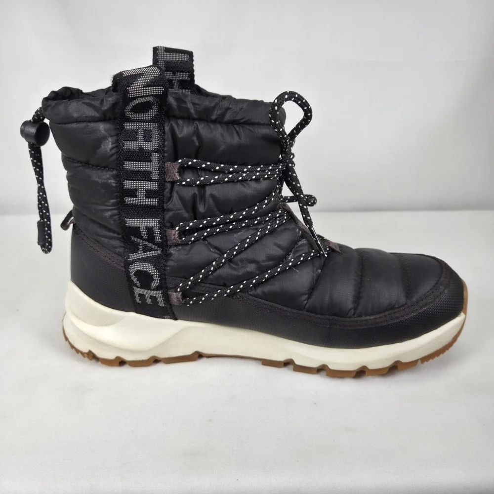 The North Face Womens 9 ThermoBall Puffer Lace Up Waterproof Boots Black White